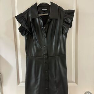 Steve Madden Black Faux Leather Dress with Ruffle Sleeves